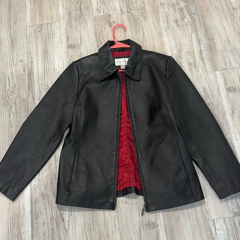 Worthington Womens Leather Jacket Sz M Fitted Black Leather Coat